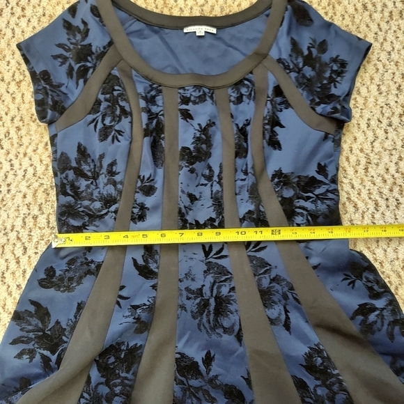 Amanda Lane Womens Blue and Black Floral Striped A-Line Dress Size 10 Cocktail - Picture 6 of 13